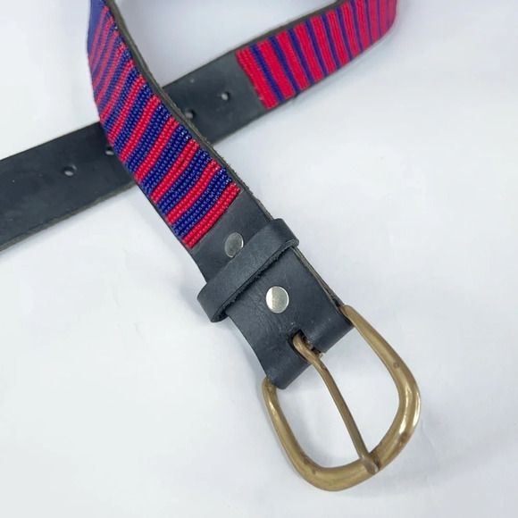 Angama Beaded Waist Belt Red Blue Maasai Kenya Black Leather Small main image 6